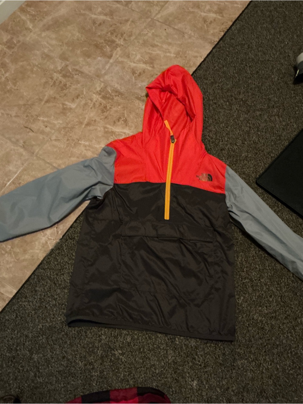 The North Face Red & Black Colorblock Pullover Jacket with Yellow Zip Trim